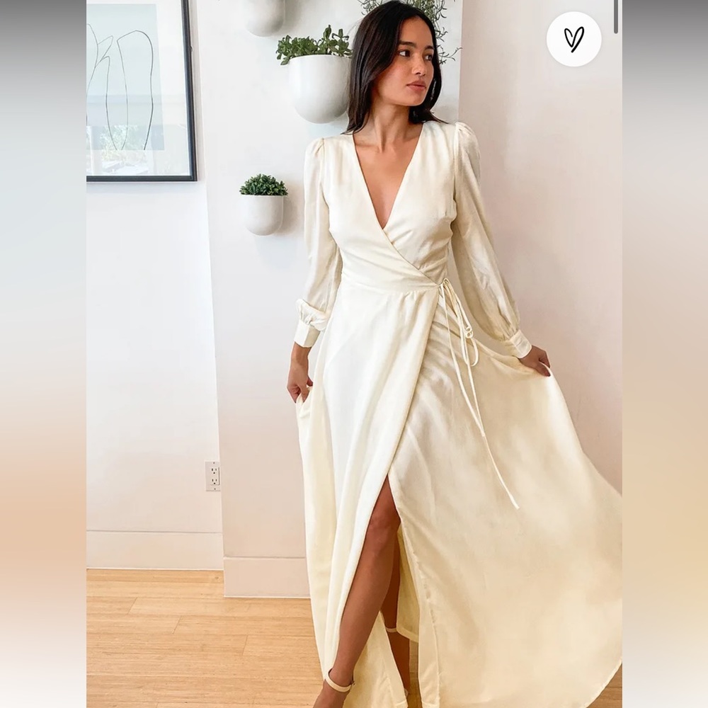 Satin Button Sleeve Wrap Maxi Dress | Ivory